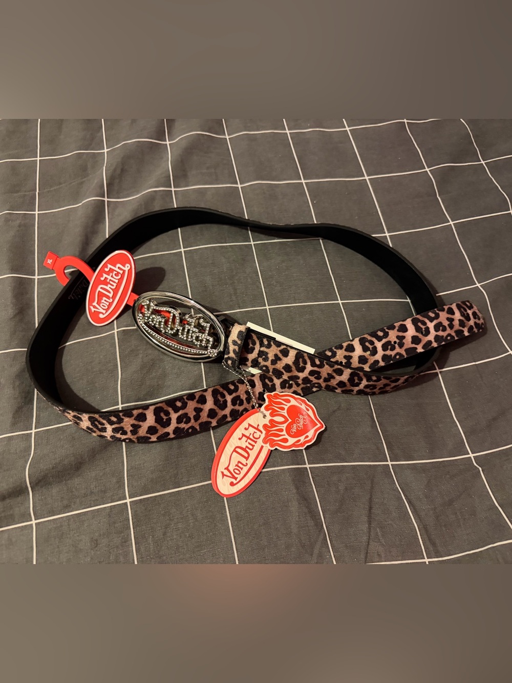 von dutch rhinestone leopard print belt
